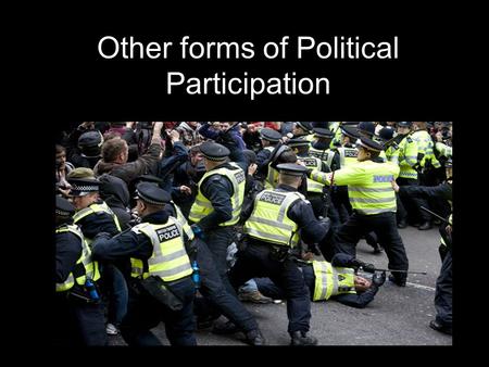 Other forms of Political Participation. There are many ways to participate in in the democratic political system other than voting in elections.