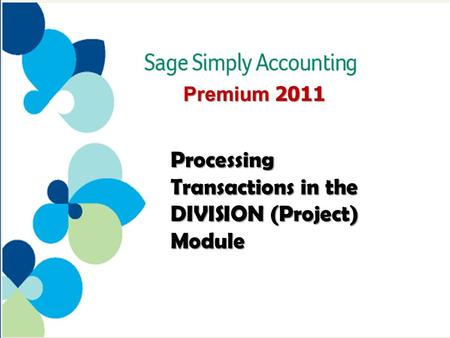 Premium 2011 Processing Transactions in the DIVISION (Project) Module.
