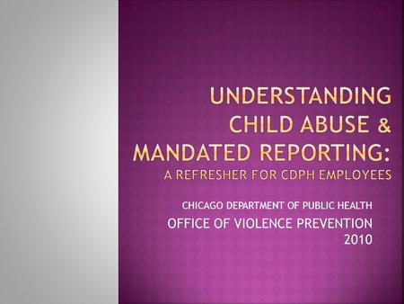 CHICAGO DEPARTMENT OF PUBLIC HEALTH OFFICE OF VIOLENCE PREVENTION 2010.