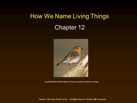 Johnson - The Living World: 3rd Ed. - All Rights Reserved - McGraw Hill Companies How We Name Living Things Chapter 12 Copyright © McGraw-Hill Companies.