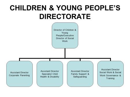 CHILDREN & YOUNG PEOPLE’S DIRECTORATE Director of Children & Young People/Executive Director of Social Work Assistant Director Corporate Parenting Assistant.