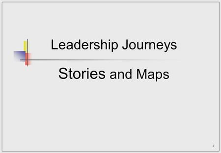 1 Leadership Journeys Stories and Maps. 2 Aims To develop a critical overview of leadership & Management through:  Discussion of your perceptions of.