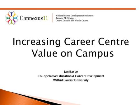 Increasing Career Centre Value on Campus Jan Basso Co-operative Education & Career Development Wilfrid Laurier University.