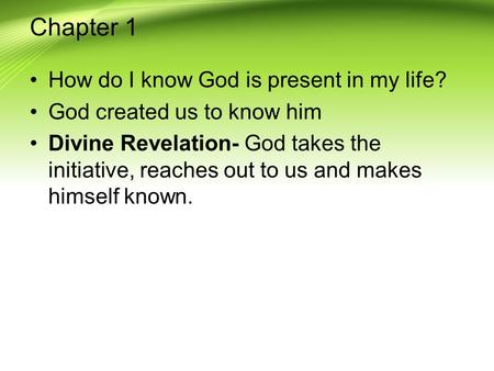 Chapter 1 How do I know God is present in my life?