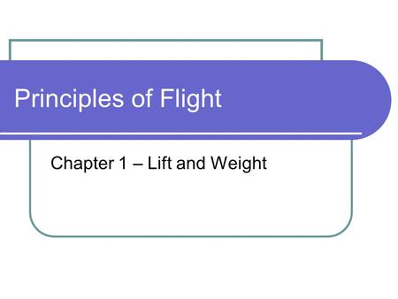 Principles of Flight Chapter 1 – Lift and Weight.
