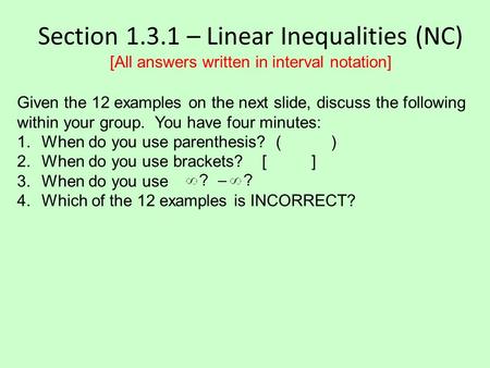 Section – Linear Inequalities (NC)