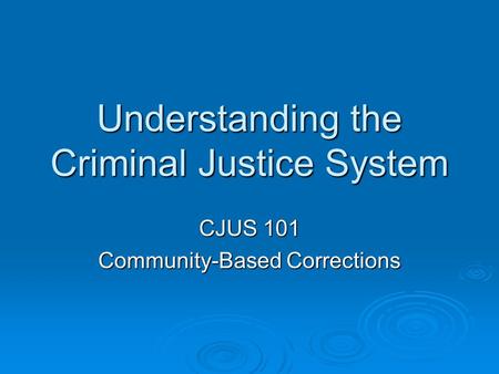 Understanding the Criminal Justice System CJUS 101 Community-Based Corrections.