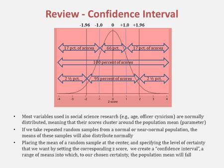 Review - Confidence Interval Most variables used in social science research (e.g., age, officer cynicism) are normally distributed, meaning that their.
