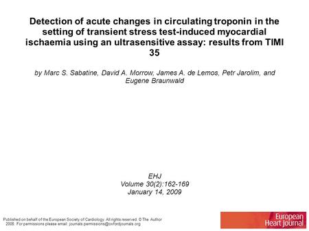 Detection of acute changes in circulating troponin in the setting of transient stress test-induced myocardial ischaemia using an ultrasensitive assay: