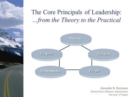 The Core Principals of Leadership: …from the Theory to the Practical Alexander B. Horniman Darden School of Business Administration University of Virginia.