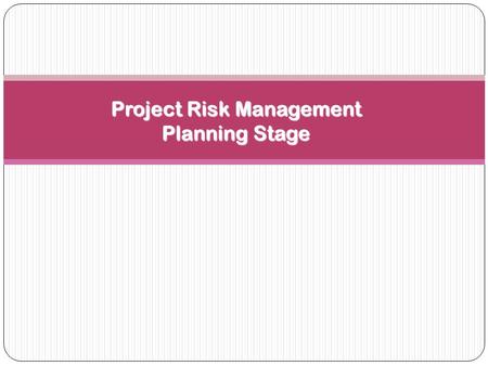 Project Risk Management Planning Stage