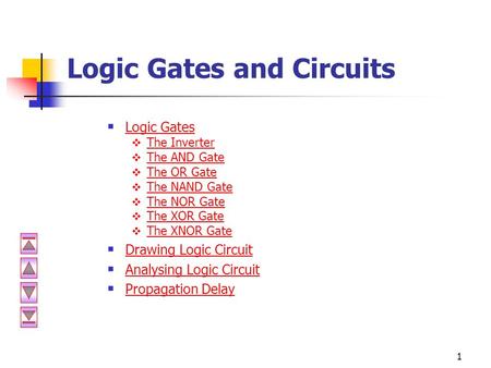 1 Logic Gates and Circuits  Logic Gates Logic Gates  The Inverter The Inverter  The AND Gate The AND Gate  The OR Gate The OR Gate  The NAND Gate.