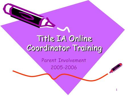 1 Title IA Online Coordinator Training Parent Involvement 2005-2006.