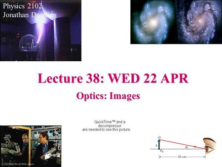 Lecture 38: WED 22 APR Physics 2102 Jonathan Dowling Optics: Images.