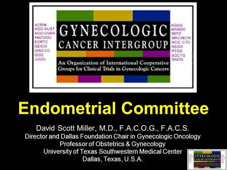 Endometrial Committee David Scott Miller, M.D., F.A.C.O.G., F.A.C.S. Director and Dallas Foundation Chair in Gynecologic Oncology Professor of Obstetrics.