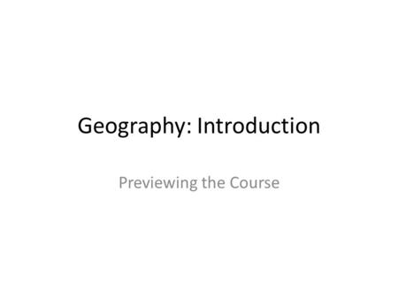 Geography: Introduction