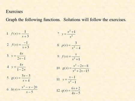 Exercises Graph the following functions. Solutions will follow the exercises.