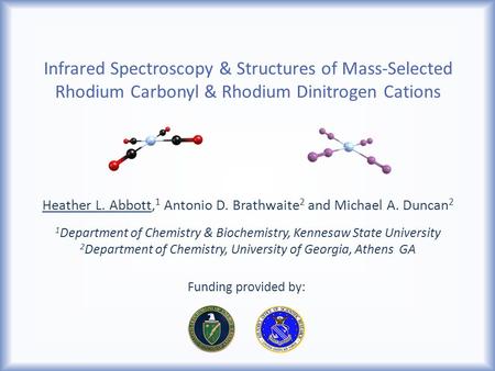Infrared Spectroscopy & Structures of Mass-Selected Rhodium Carbonyl & Rhodium Dinitrogen Cations Heather L. Abbott, 1 Antonio D. Brathwaite 2 and Michael.