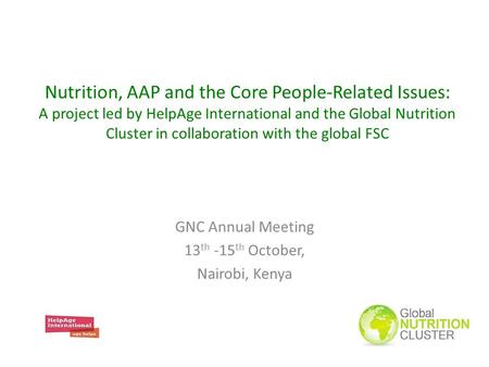 Nutrition, AAP and the Core People-Related Issues: A project led by HelpAge International and the Global Nutrition Cluster in collaboration with the global.