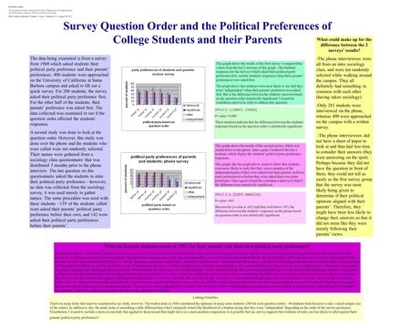 Survey Question Order and the Political Preferences of College Students and their Parents The data being examined is from a survey from 1968 which asked.