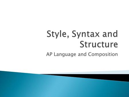 AP Language and Composition.  Syntax: The arrangement of words and phrases to create well- formed sentences in a language  sentence structure - the.