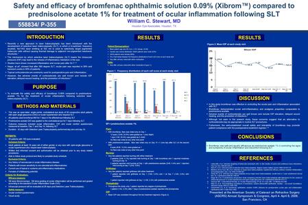 Safety and efficacy of bromfenac ophthalmic solution 0.09% (Xibrom™) compared to prednisolone acetate 1% for treatment of ocular inflammation following.