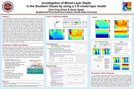 Investigation of Mixed Layer Depth in the Southern Ocean by using a 1-D mixed layer model Chin-Ying Chien & Kevin Speer Geophysical Fluid Dynamics Institute,