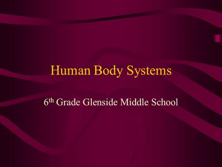 Human Body Systems 6 th Grade Glenside Middle School.