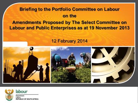 Briefing to the Portfolio Committee on Labour on the Amendments Proposed by The Select Committee on Labour and Public Enterprises as at 19 November 2013.