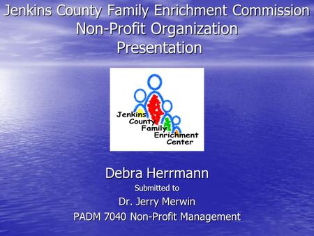 Jenkins County Family Enrichment Commission Non-Profit Organization Presentation Debra Herrmann Submitted to Dr. Jerry Merwin PADM 7040 Non-Profit Management.