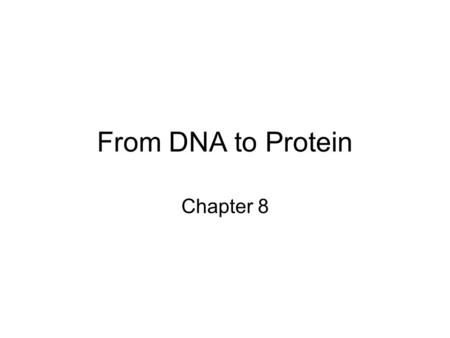 From DNA to Protein Chapter 8. Terminology Genetics Genome Chromosome Gene Locus Alleles Genotype/Phenotype Heredity.