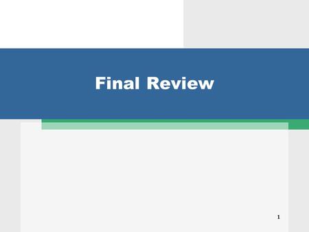 1 Final Review. 2 Final Exam  30% of your grade for the course  December 9 at 7:00 p.m., the regular class time  No makeup exam or alternate times.