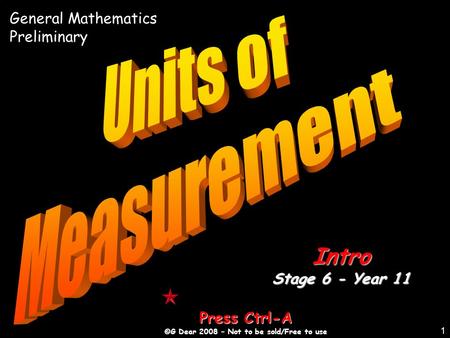 1 Press Ctrl-A ©G Dear 2008 – Not to be sold/Free to use Intro Stage 6 - Year 11 General Mathematics Preliminary.