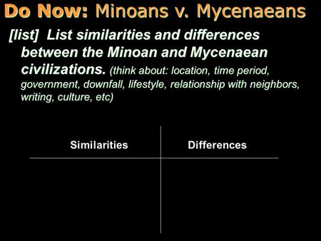 Do Now: Minoans v. Mycenaeans
