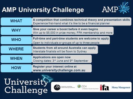 Page 1 WHAT WHY WHO WHERE WHEN HOW Students from all around Australia can apply Interstate finalists will be flown to Sydney Full-time and part-time students.