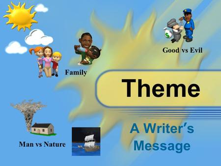 Theme A Writer’s Message Man vs Nature Good vs Evil Family.