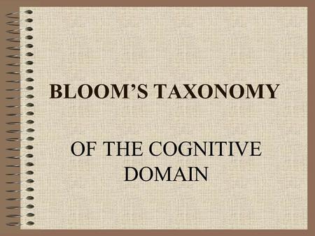 BLOOM’S TAXONOMY OF THE COGNITIVE DOMAIN. BLOOM’S TAXONOMY Benjamin Bloom (et al.) created this taxonomy for categorizing levels of abstraction of questions.