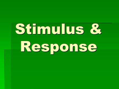 Stimulus & Response. Stimulus Achange in organism’s environment A change in organism’s environment.