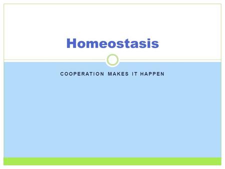 COOPERATION MAKES IT HAPPEN Homeostasis. What is homeostasis? The ability of all living things – plants, animals, even bacteria – to maintain stable internal.