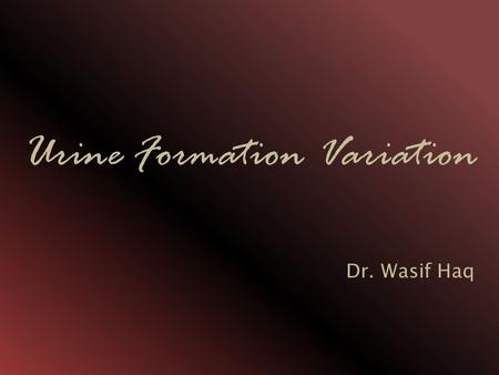 Urine Formation Variation Dr. Wasif Haq. Osmolarity Osmolarity: Measure of solute concentration. Total concentration of solutes in extracellular fluid.