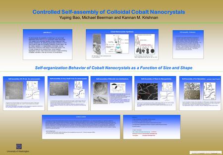 Controlled Self-assembly of Colloidal Cobalt Nanocrystals Yuping Bao, Michael Beerman and Kannan M. Krishnan Cobalt Nanocrystals Synthesis BF TEM image.