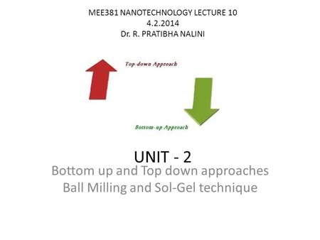 Bottom up and Top down approaches Ball Milling and Sol-Gel technique