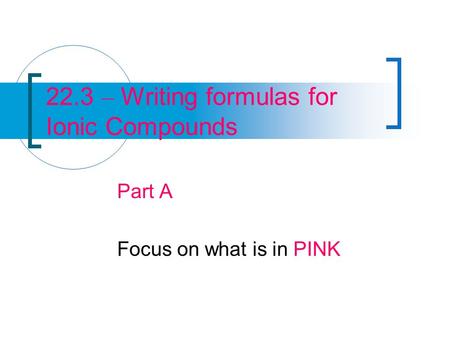 22.3 – Writing formulas for Ionic Compounds Part A Focus on what is in PINK.