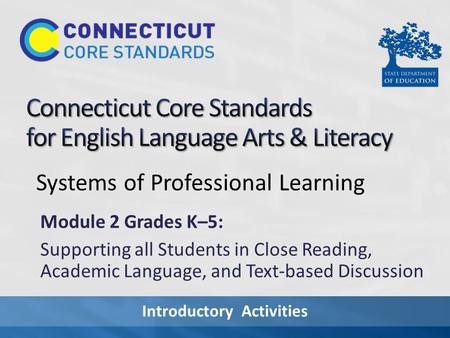 Introductory Activities Systems of Professional Learning Module 2 Grades K–5: Supporting all Students in Close Reading, Academic Language, and Text-based.