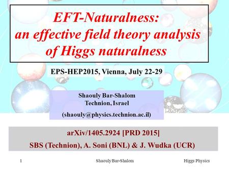 Higgs PhysicsShaouly Bar-Shalom1 arXiv/1405.2924 [PRD 2015] SBS (Technion), A. Soni (BNL) & J. Wudka (UCR) Shaouly Bar-Shalom Technion, Israel