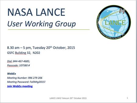 2 Introduction LANCE UWG 10/20/15 Karen Michael EOSDIS System Manager/LANCE Manager