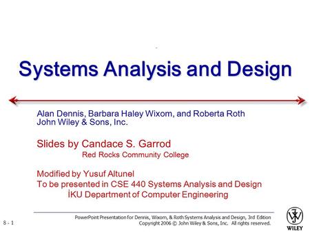 PowerPoint Presentation for Dennis, Wixom, & Roth Systems Analysis and Design, 3rd Edition Copyright 2006 © John Wiley & Sons, Inc. All rights reserved.