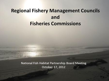 Regional Fishery Management Councils and Fisheries Commissions National Fish Habitat Partnership Board Meeting October 17, 2012 1.