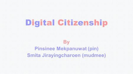 Digital CitizenshipDigital Citizenship By Pinsinee Mekpanuwat (pin) Smita Jirayingcharoen (mudmee)