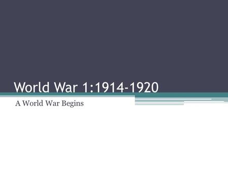 World War 1:1914-1920 A World War Begins. Today’s Objective Describe the causes of World War I Identify the terrorist attack that occurred Identify the.